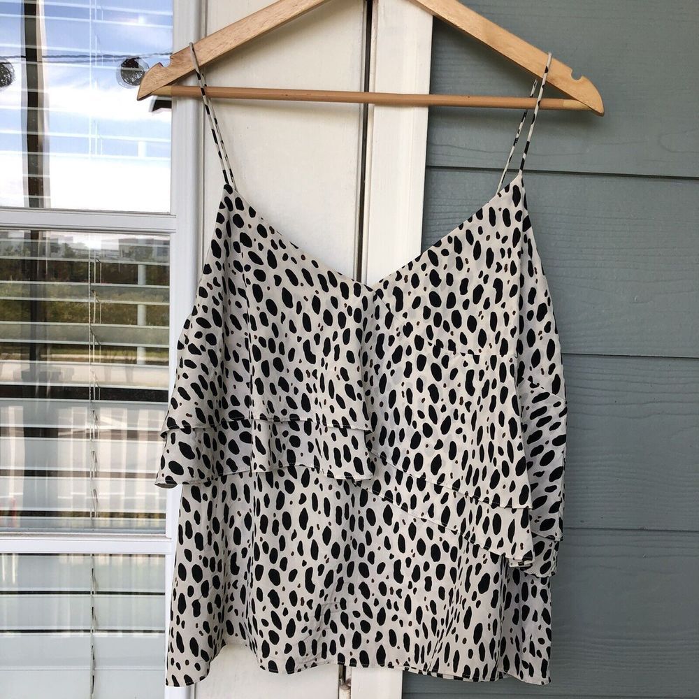 J Crew Women' Silk Ruffle Cami Leopard Print Top G9189 Spaghetti Strap $78 Sz 12